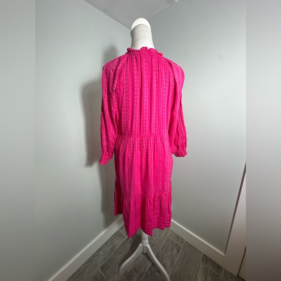 J. Jill Long Sleeve Hot Pink Tiered Knee Length Embroidered Dress Size XS - Picture 6 of 12